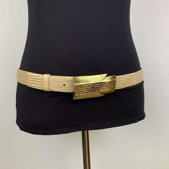 Vintage Belts By Lois Custom Made Embossed Leather Tan Belt  Sz 34" - 37.5" - Picture 3 of 16